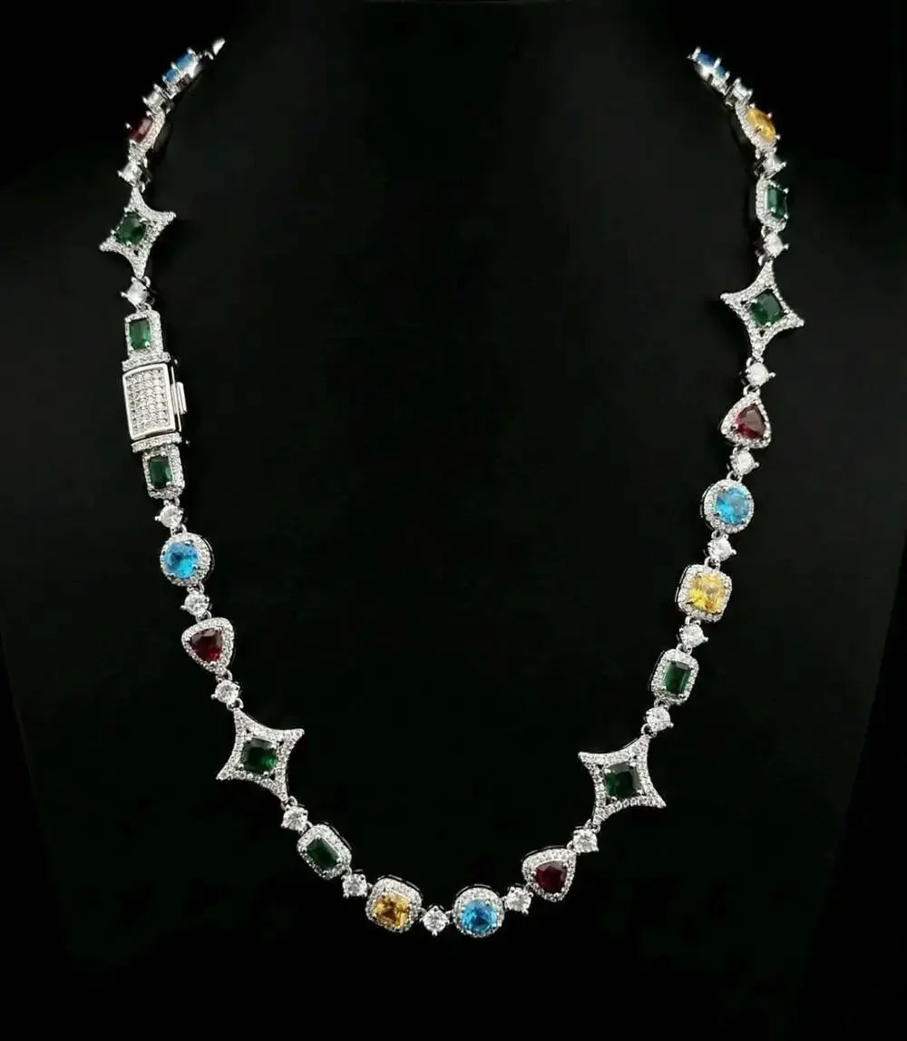 Multi colored gemstone necklace silver 20inch